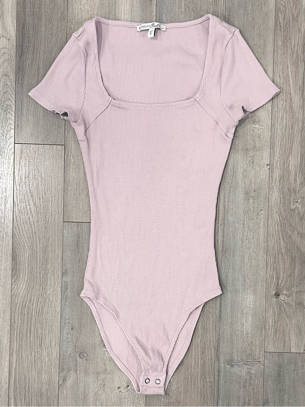 Express Light Pink Ribbed Square Neck Short Sleeve Bodysuit